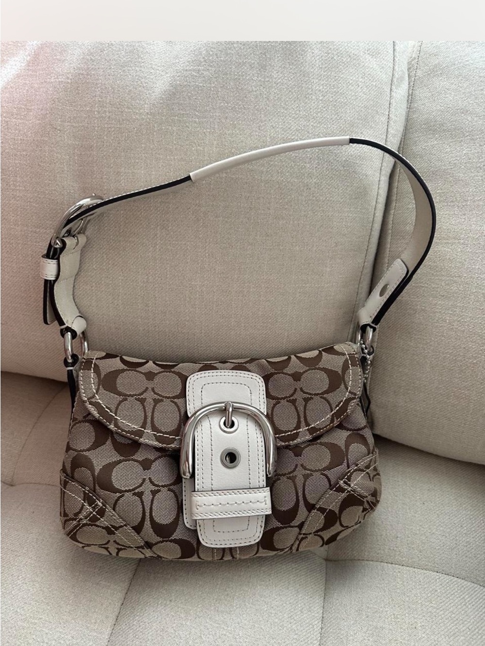 Vintage Brand New Coach Soho Flap Signature Brown and White Shoulder Bag